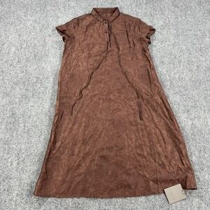 FIBFLX Dress Womens Medium Chocolate Brown Linen Blend‎ A Line Shirt Midi